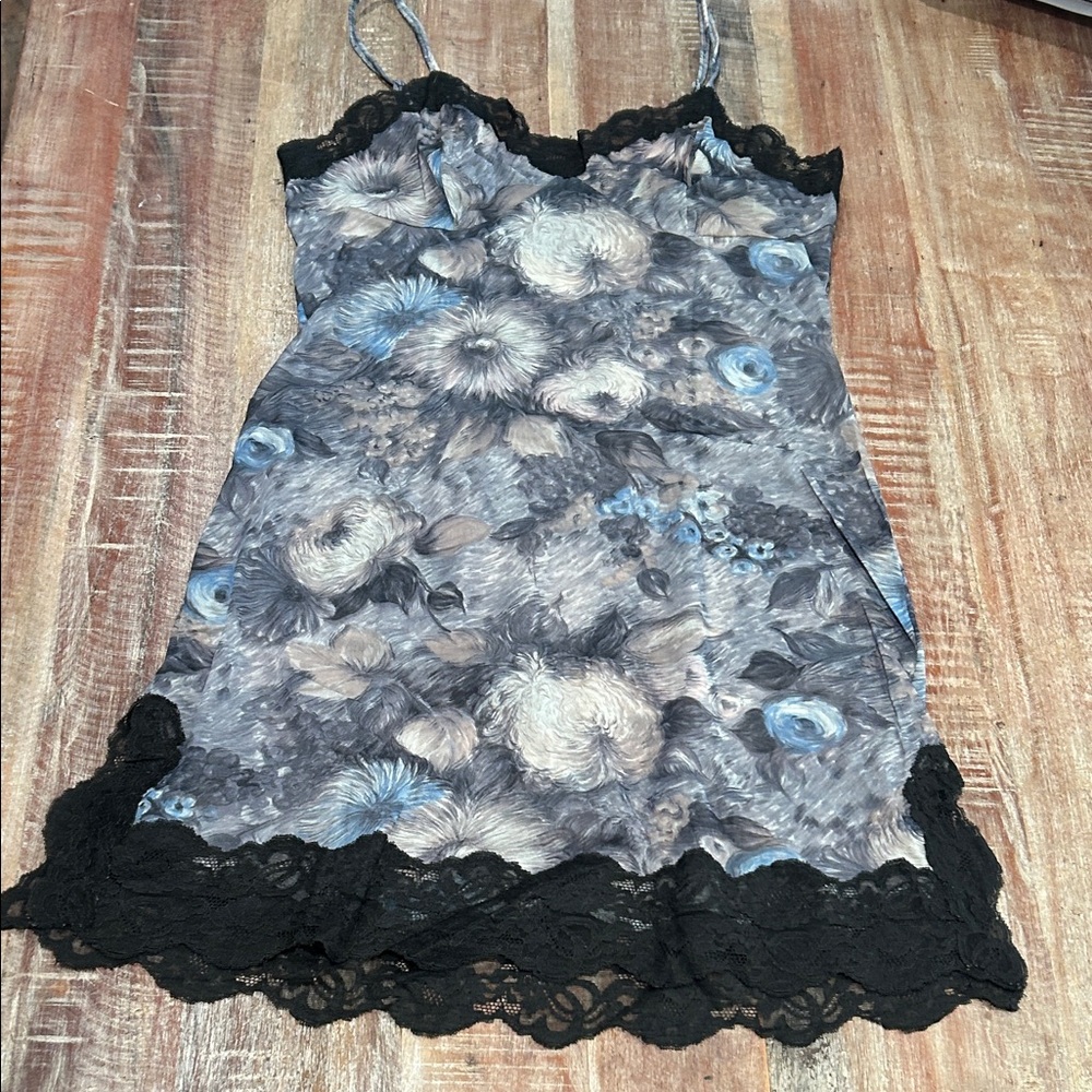 Vintage ‘60s Lace-Trimmed Slip Dress with Smoky Van Gogh Floral Print